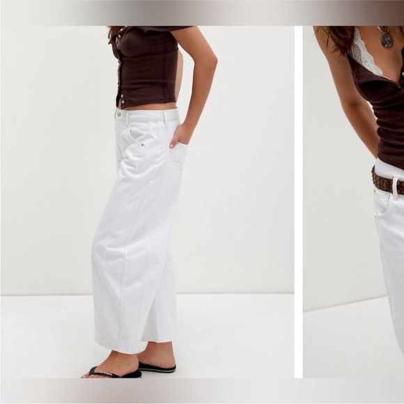 NWOT Free People We The Free Good Luck Mid-Rise Barrel Jeans optic white - 26S - Picture 6 of 12